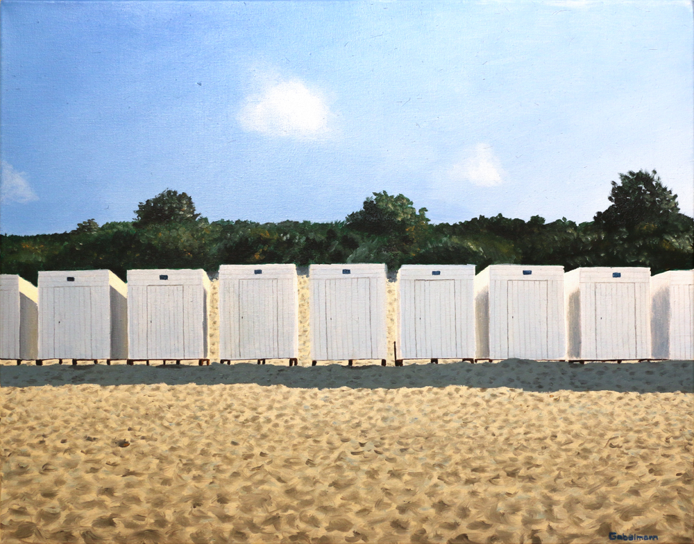 Strandbuden <br> Öl auf Papier, 40 x 60 cm
